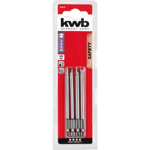 KWB Sicherhetsbits 100mm 4Stk 1/4" Schlitzmutterndreher 17129340