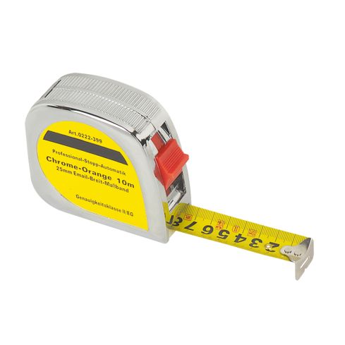 Rollbandmaß 5m x 25mm CHROM-BREIT, gelb, extra robust, Automatik-Rücklauf          90222381
