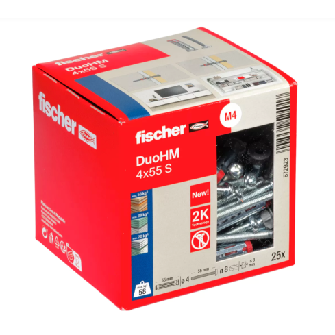 Fischer DuoHM 4x55 S PH TX 25x Hohlraumdübel Metall-Gipskartondübel 18572923